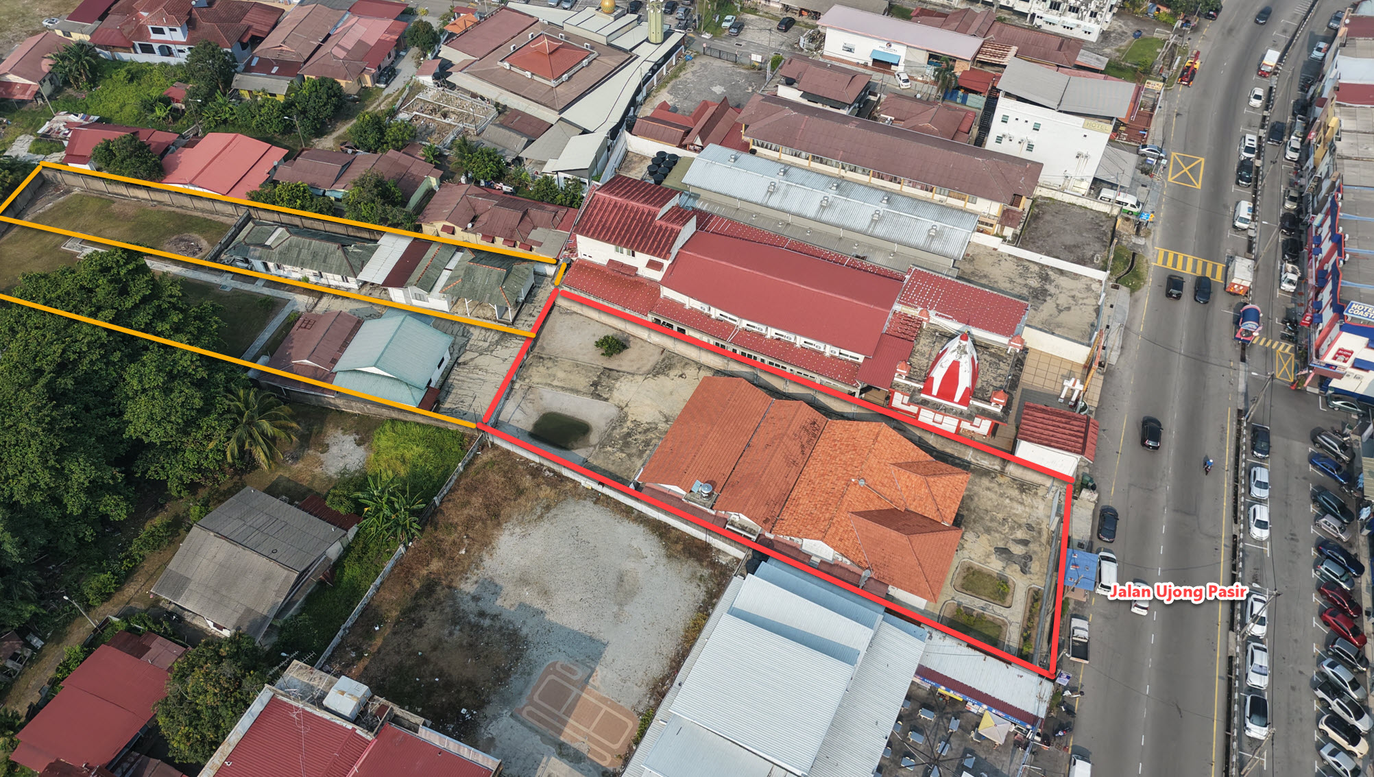 Drone Shot no Lot No Ujong Pasir Main Road Land with House